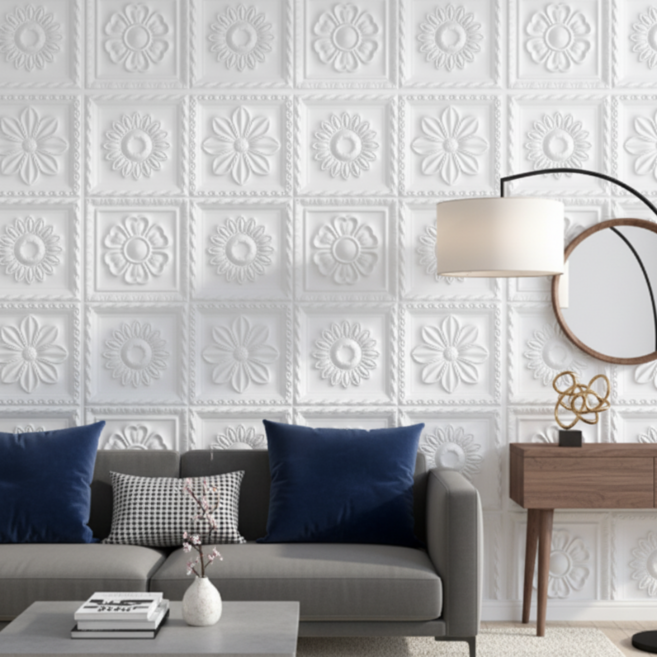 접착식 방수 유럽풍 플라워 벽지 시트지 셀프인테리어 스티커 데코 20p세트, 화이트