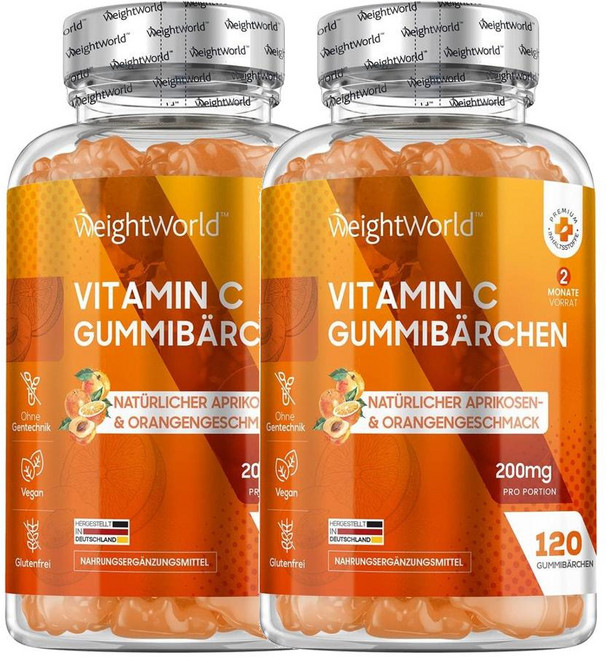 독일 웨이트월드 WeightWorld Vitamin C Gummy 비타민C 200mg 구미베어, 2개, 120정