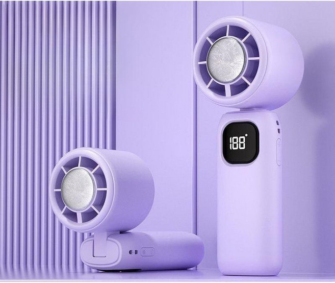 아이스 쿨링 휴대용 손선풍기 냉각패드 탑재 USB충전 미니팬 접이식 거치형, 10000mAh, 연보라 색 냉장 모델  100단계 슈퍼 윈드 + 프리