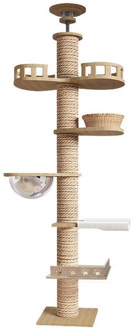 우아지오 튼튼한 다기능 고양이 클라우드 루프탑 켓타워, 1개, 내추럴 우드