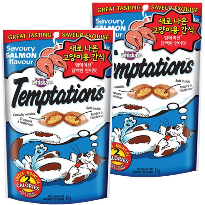 템테이션 고양이 간식 닭, 담백한 연어맛, 85g, 2개
