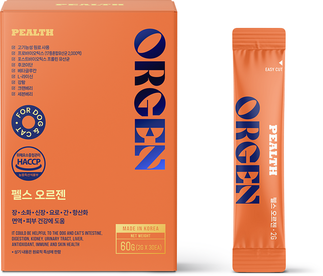 PEALTH ORGEN 펠스 오르젠 강아지 고양이 장 소화 심장 신장 요로 면역 유산균 영양제, 1개, 장건강/유산균, 30회분