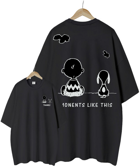 엠제이스타 피너츠 라이센스 여성 지금이순간 스누피 반팔 루즈핏 롱 프린팅 캐릭터 티셔츠 오버핏 반팔티