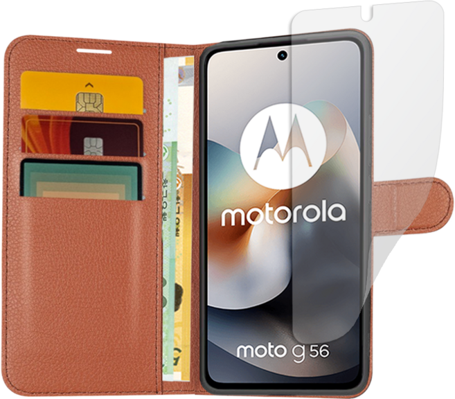 모토로라 모토 G56 5G 가죽 지갑 케이스 + 저반사 지문방지 필름