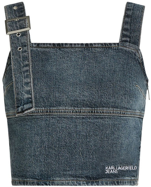 칼라거펠트진 버클 디테일 데님 크롭 탑