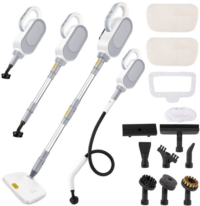 RichMagic 13in1 고압 스팀 클리너 3단계 스팀 조절 가능 500ml 분리형 물탱크 20초 예열 가정용 다기능 스팀 청소기 스팀 세척 일체기, 흰색