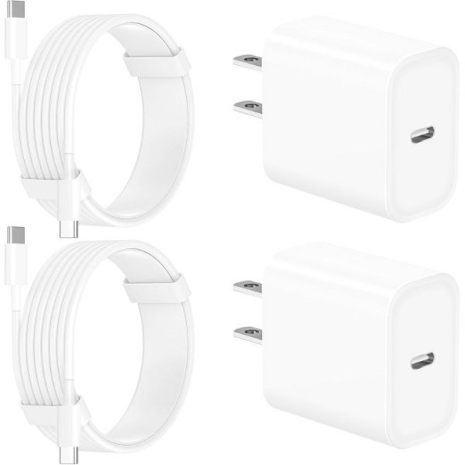 [애플 MFi 인증] 아이폰 17 고속 충전기 리노셀 20W USB C 4개입 다이내믹 파워 어댑터 타입 벽면 충전기 + 1.8m 케이블 (아이폰 17/17 Pro/17 Pr, White(2Pack 6FT USB C Cable)