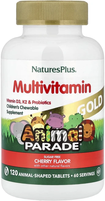 NaturesPlus Source of Life Animal Parade Gold 어린이용 츄어블 종합비타민 및 미네랄 보충제 천연 맛 동물 모양 정제 120정, NaturesPlus Source of Life ..., 1개 - 쿠팡