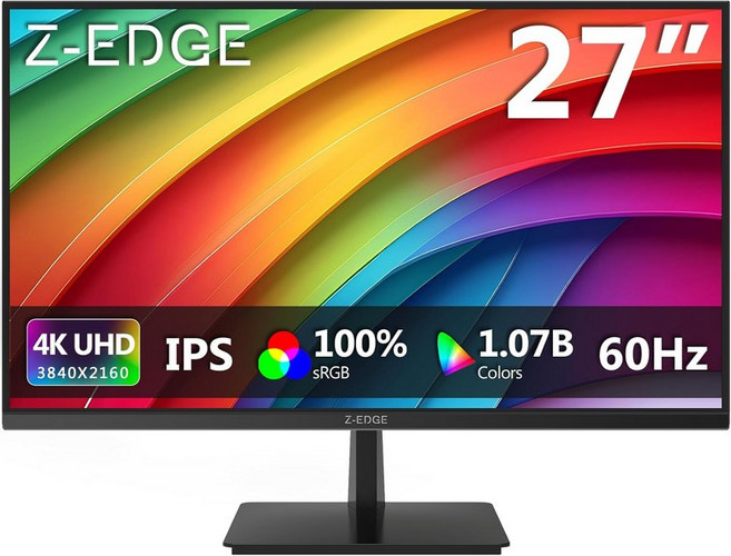 Z-Edge U27P4K 27인치 4K 모니터 IPS 울트라 HD 3840x2160 60Hz 주사율 PC 게이밍 100% sRGB HDMI x 2 및 DP