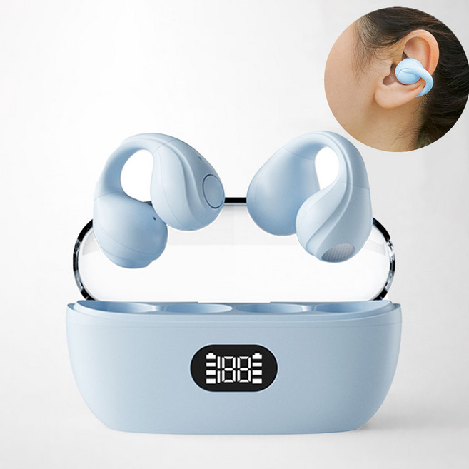 티버디 골전도 오픈형 이어폰 귀 안 아픈 무선 블루투스 운동용 귀 편한 착용감, 스카이블루