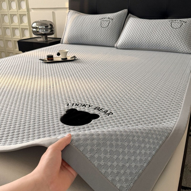Quatma 프리미엄 아이스쿨링 냉감패드 여름 소프트 매트리스 에어컨 방용 매트+베개커버 세트, 쿨매트+베개커버2장, 그레이