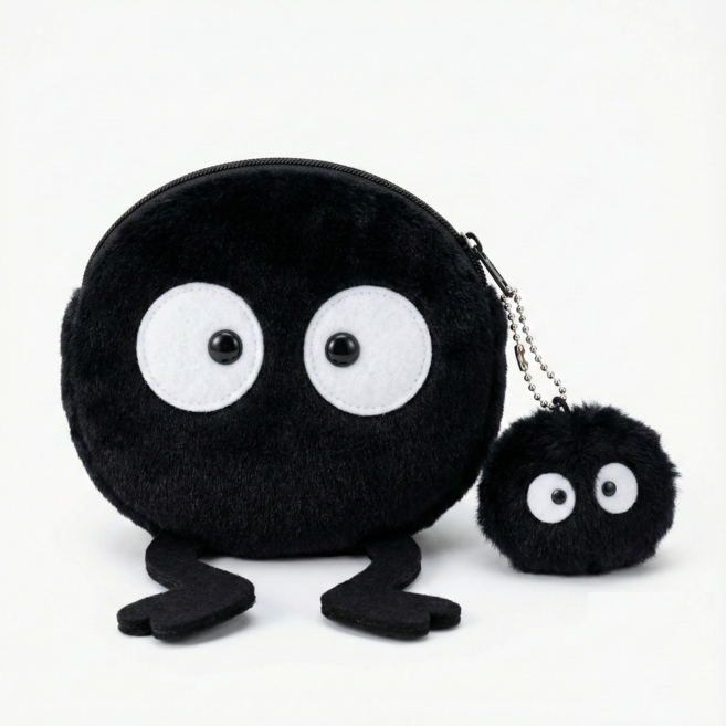 먼지모양 가오나시모양 가방 악세사리 포함 귀여운 가방, 1개, 먼지인형동전지갑과먼지인형