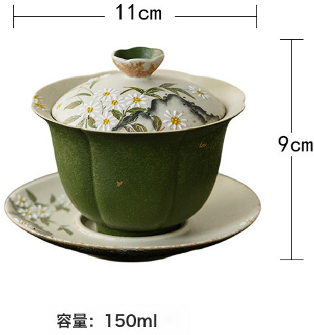 復古浮雕功夫茶具套裝 手繪白瓷主人杯純手工紫砂壺, 1個, 小青柑-雛菊繪春-蓮瓣三才蓋碗:如圖所示