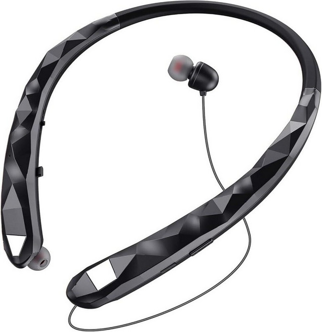 Finpola Bluetooth 5.3 Neckband Bluetooth Headphone Retractable Headphones with IPX5 Waterproof N, Metallic Black