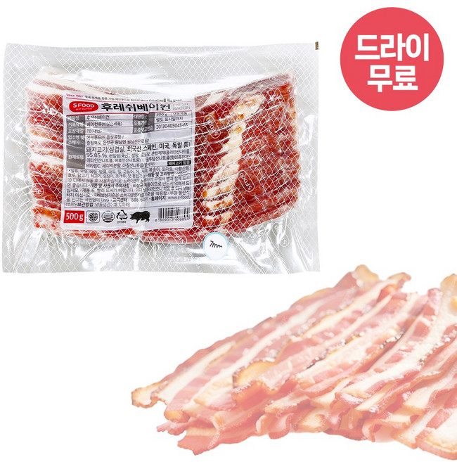 달디단마켓 S 베이컨 7mm 500g 돼지고기 슬라이스 브런치 에쓰푸드, 1개
