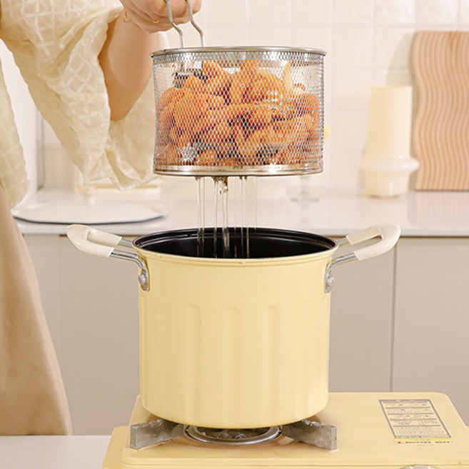 SMABAT 다용도 카본스틸 튀김냄비 세트 멀티팟 라면기 튀김냄비 캠핑용 멀티팟 양수 냄비세트 튀김바스켓 유리뚜껑 포함, 1개, 4종세트, 퍼플