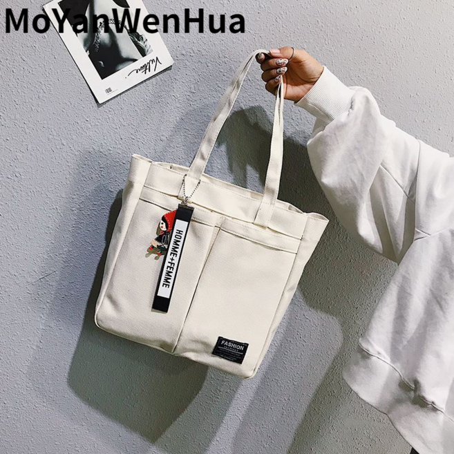 MoYanWenHua 빅숄더 빅포켓 캔버스 에코백