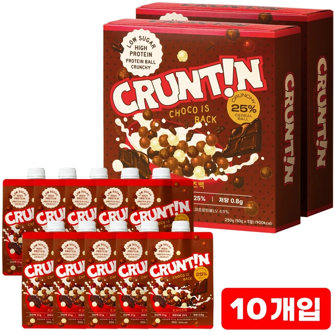 [본사공식몰] 크런틴 단백질쉐이크 초코이즈백 크런치볼 25% 당 0g대, 250g, 2박스 - 쿠팡
