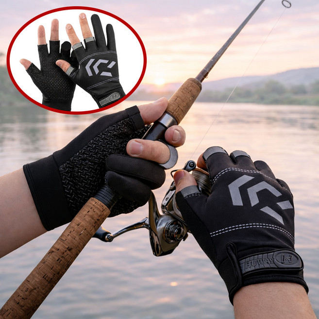 픽앤비 손보호 미끄럼방지 3컷 낚시 장갑, 1개, 블랙