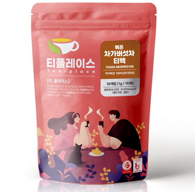 티플레이스 국산 100% 볶은 차가버섯차 삼각티백 50티백 전통차 허브차, 2개, 50개입, 1g
