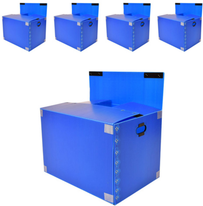 바른산업 포장 택배 수납 플라스틱 박스 이사박스 3호 고급벨크로형, 청색, 5개