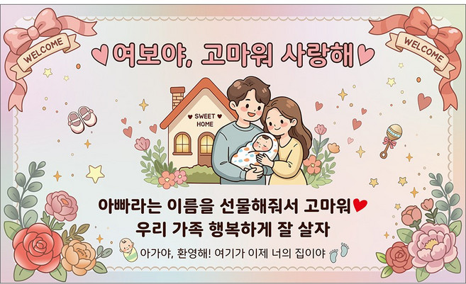 이벤트홀릭 산후 조리원퇴소 현수막 풍선 세트 출산 축하 아내 감사 파티용품, 단품 01.여보야 고마워 사랑해