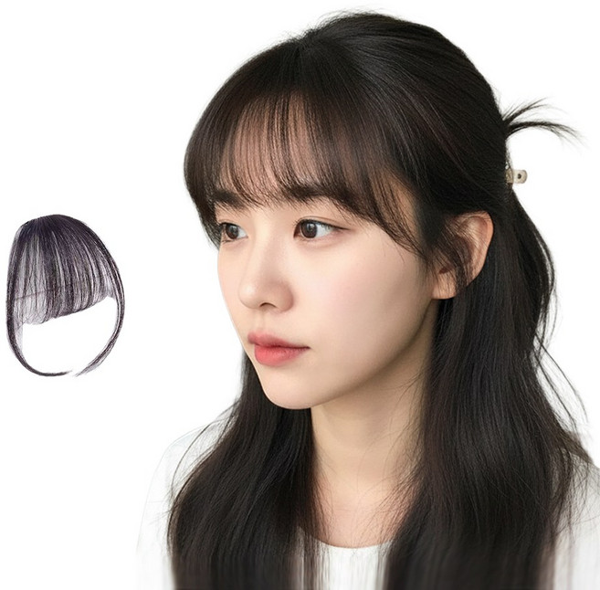 오드뷰티 시스루뱅가발 사이드 있는 일자 앞머리, 1개, 브라운블랙