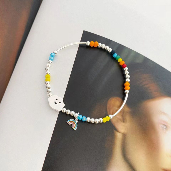 [리윤] 알록달록 무지개 실버팔찌 스마일 곰 구름모양 팔찌 여름팔찌 3col