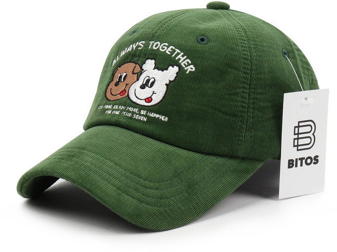 비토스 국내제작 잔골덴 귀여운 강아지 자수 볼캡 야구모자 커플모자