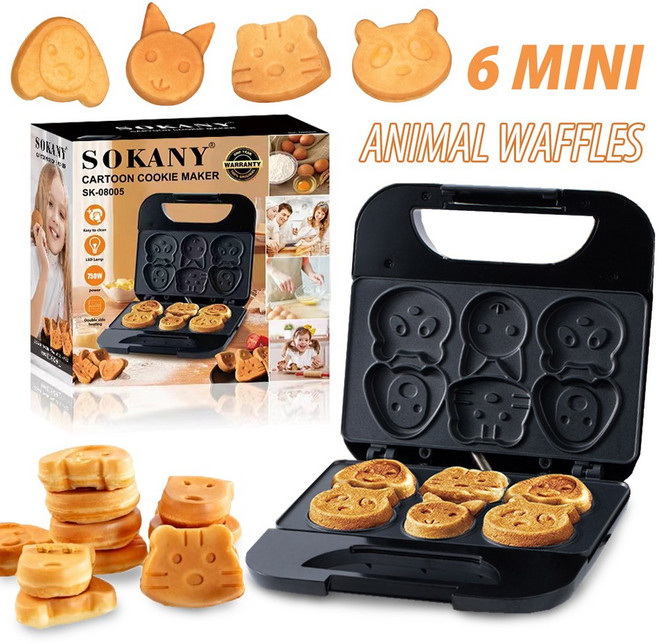 동물 미니 와플 메이커 모양의 팬케이크 아침 식사 기계 스틱 와플러 가정용 성인 선물, 01 220-240V, 02 EU