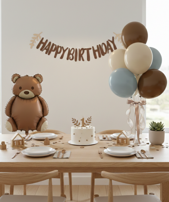 크레샤 앤틱 곰돌이 생일 파티 풍선 세트 가랜드 포함, 1세트, 레트로혼합색상