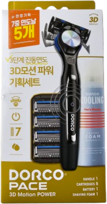 도루코 PACE 3D 모션 파워 면도기 (핸들+5입날+쉐이빙폼 74ml), 1세트, 1세트