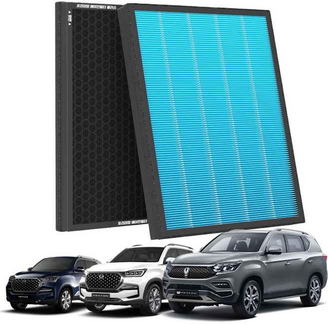 1+1 PM 0.3 에어컨필터 활성탄 블루 초미세먼지, 2개, G4 올뉴 렉스턴 [FCP-14]