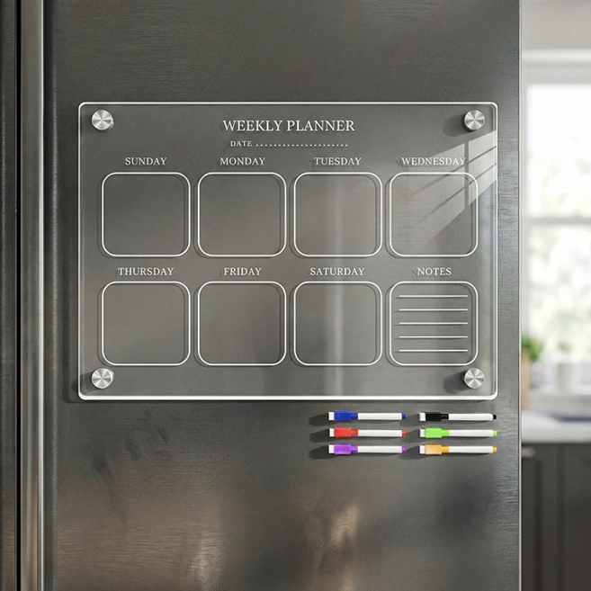 라포지에 냉장고 투명 메모보드 주간 스케줄 캘린더 자석 부착형, 1개