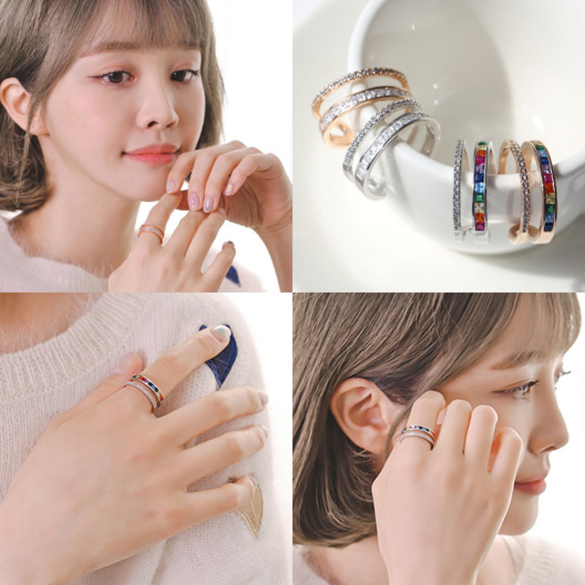 미스21 세티나 큐빅 두줄 반지 링 (rg617)