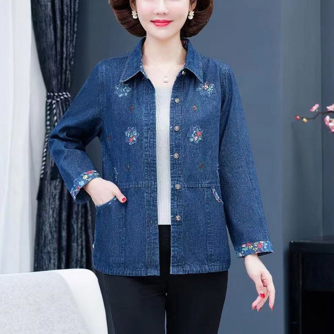 besteffie 데님 셔츠 중년여성 꽃자수 데님청남방 진청남방 빈티지 오버핏 빈티지 E55