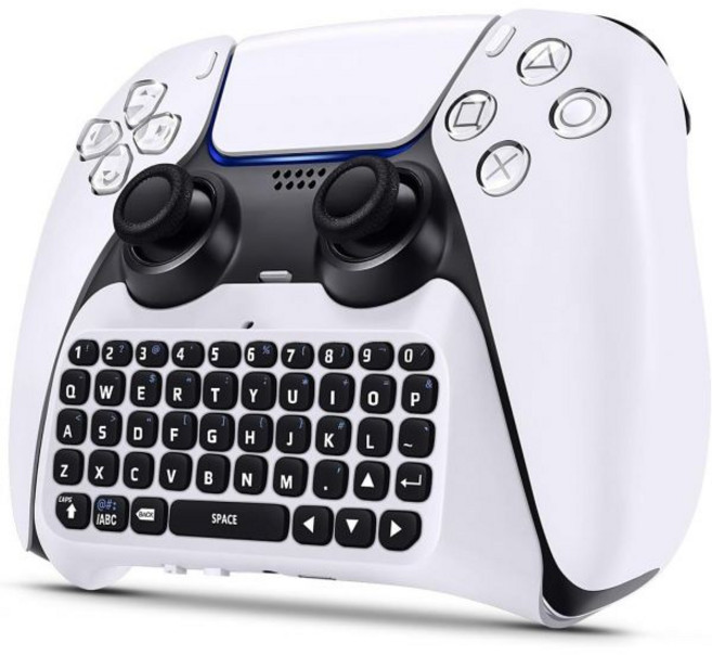 PS5PS5 프로 컨트롤러용 무선 키보드 블루투스 3.0 미니 채팅패드 메시지 게임 키보드 키패드 내장 스피커 메시징 및 게임 라이브 채팅용 3.5mm 오디오 잭 플레이스테이션, PS5 컨트롤러용 무선 키보드 블루투스 3.0 미니 채