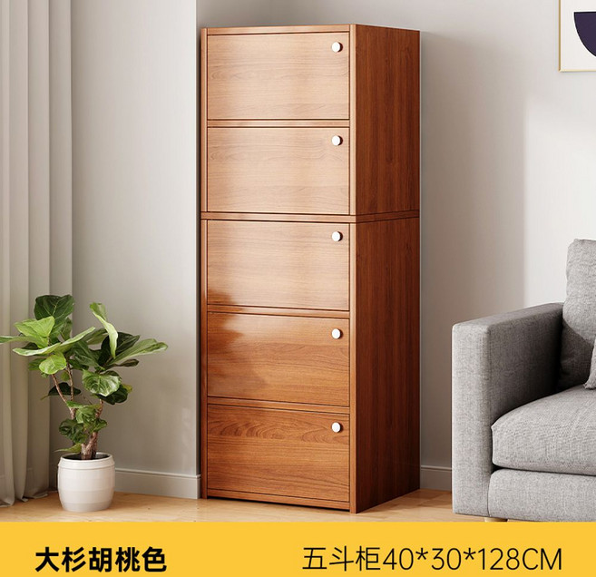 침실 서랍장 안방 우드 원목 깊은 다용도 드레스룸 옷 수납장 대형, 조립, 5단 호두색 40*30*128cm