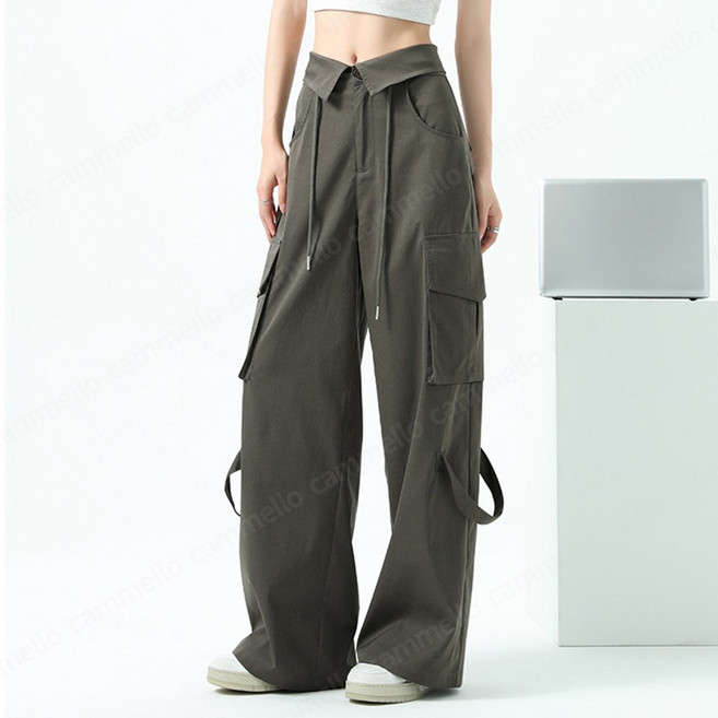 cammello 여성 와이드핏 바스락 빅 포켓 카고팬츠 하이웨이스트 봄가을 카펜터 워크팬츠