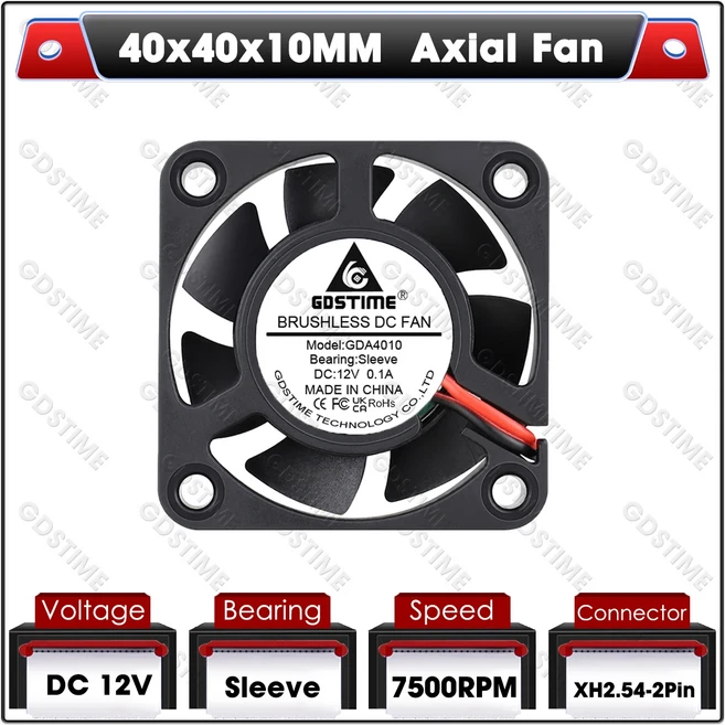 GDSTIME 40mm 24V 팬 4010 USB 5V 12V 라디얼 프로세서 쿨러 40x40x10mm 듀얼 볼 3D 프린터 냉각 미니 배기, 01 China Mainland, 17 24V B 2P2.54 7500RPM, 02 2PCS 4010 Fans