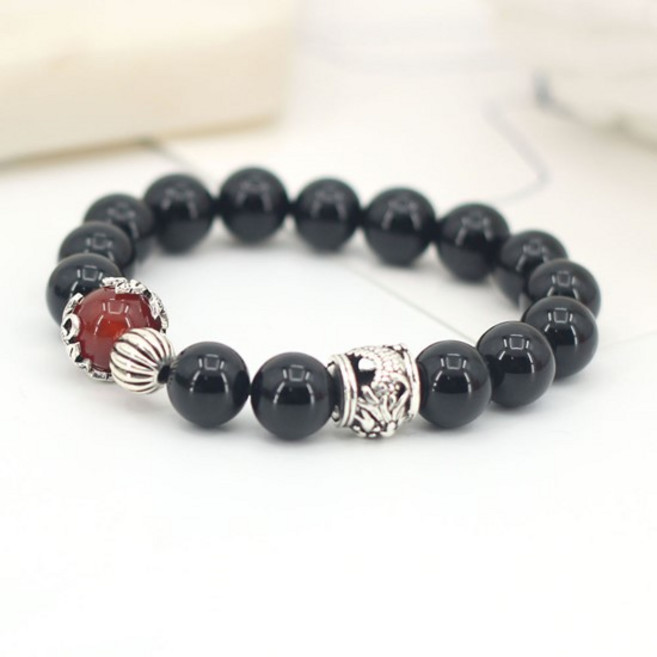 에르모사제이 젬스톤 SG036-블랙 칼세도니 10mm+실버 925 용 패션 불교 소원 부적 염주 순은 실버 볼팔찌 여자 남자 은팔찌 커플 은볼 비즈 천연 원석 팔찌