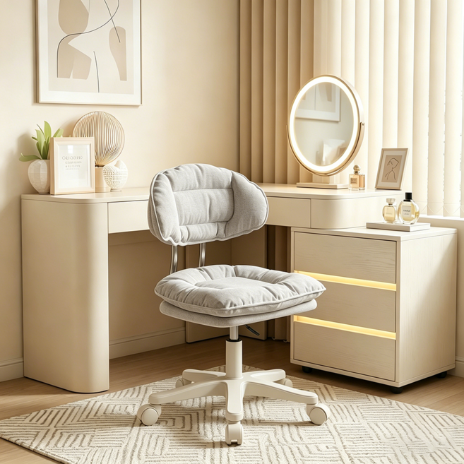 하루꿈 보조 의자 이동식 높이조절 화장대 미용실 병원 회전 바퀴 사각 등받이 스툴, 그레이, 1개