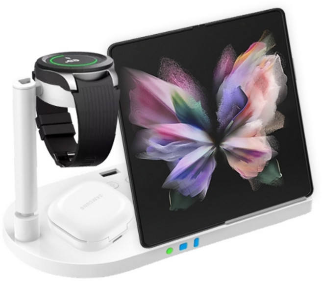 3in1 무선 충전기 고속 충전거치대, 삼성전용 화이트, 1개