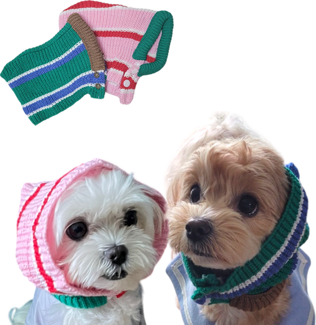 강아지 바라클라바 강아지 겨울모자 커플룩 귀여운 옷 2컬러, 1개, 그린
