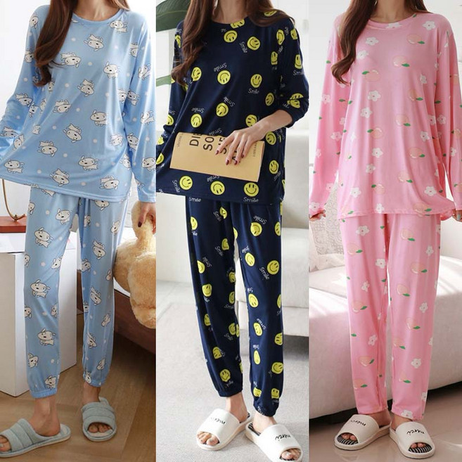여성 잠옷 세트 울트라스판 빅사이즈 조거 긴팔 홈웨어 실내복 파자마