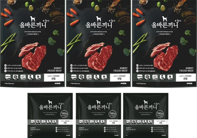 올바른끼니 플러스-소고기 초록입홍합(관절건강) 강아지사료 _ 60%생육 100%휴먼그레이드 스팀공법 영양식 강아지밥, 뼈/관절강화, 1.25kg, 3개 - 쿠팡