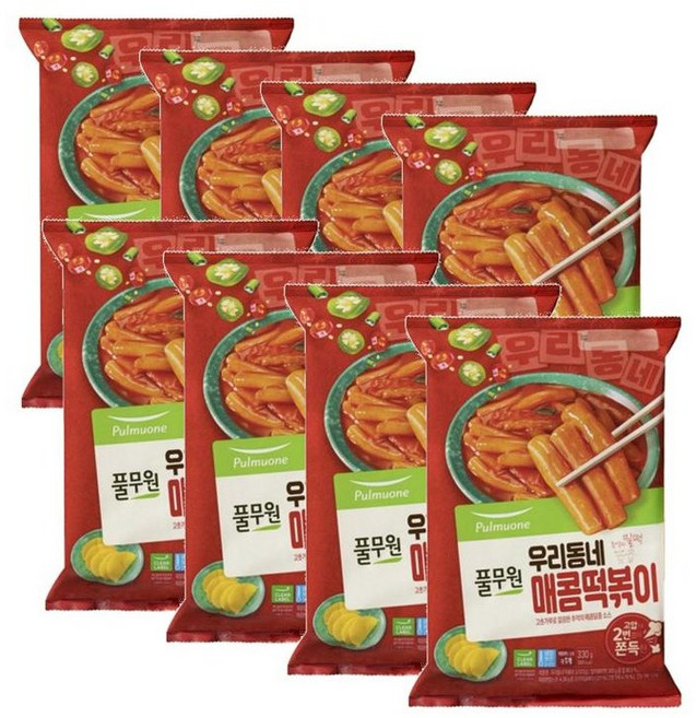 풀무원 우리동네 매콤떡볶이 오리지널 밀떡 2인분, 8개, 330g
