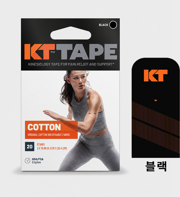 KT테이프 코튼 오리지널 Pre-cut 블랙 컬러 키네시올로지 스포츠 근육 테이핑 손목 무릎 어깨 근육 케이티테이프, 1개, 1롤