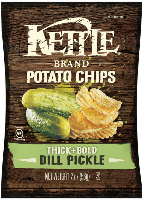 Kettle Brand 낱개 개별 포장 과자 케틀 브랜드 두껍고 강한 감자칩 딜 피클 2온스 24개 묶음, 1개