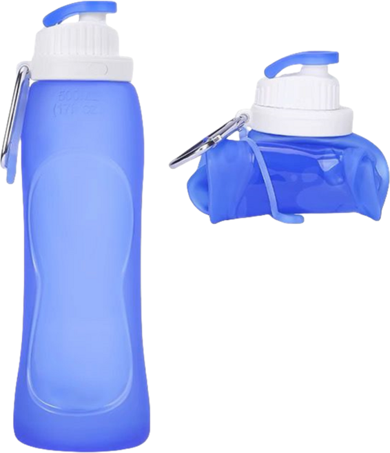 휴대용 자전거 하이드레이션 워터팩 여행용 접이식 헬스 물통 식품급 실리콘 스포츠물병 500ml, 청색, 1개